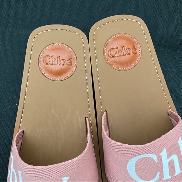 ❌ SOLD ❌ Chloé Woody Ribbon Logo Sandals Pink - Picture 4 of 12